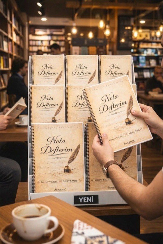 Kitapçı rafında sergilenen Nota Defterim kitapları